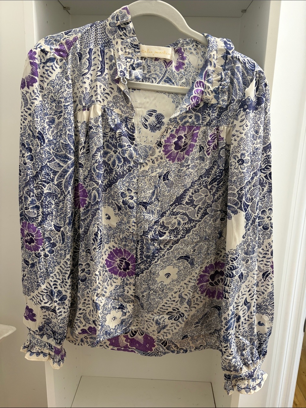 Natalie Martin White Blouse with Blue & Purple Floral Print